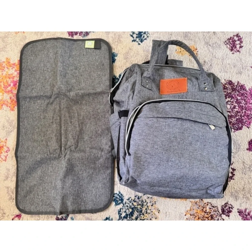 KeaBabies Gray Diaper Bag Backpack Multi-Function Travel Bag with Changing Pad